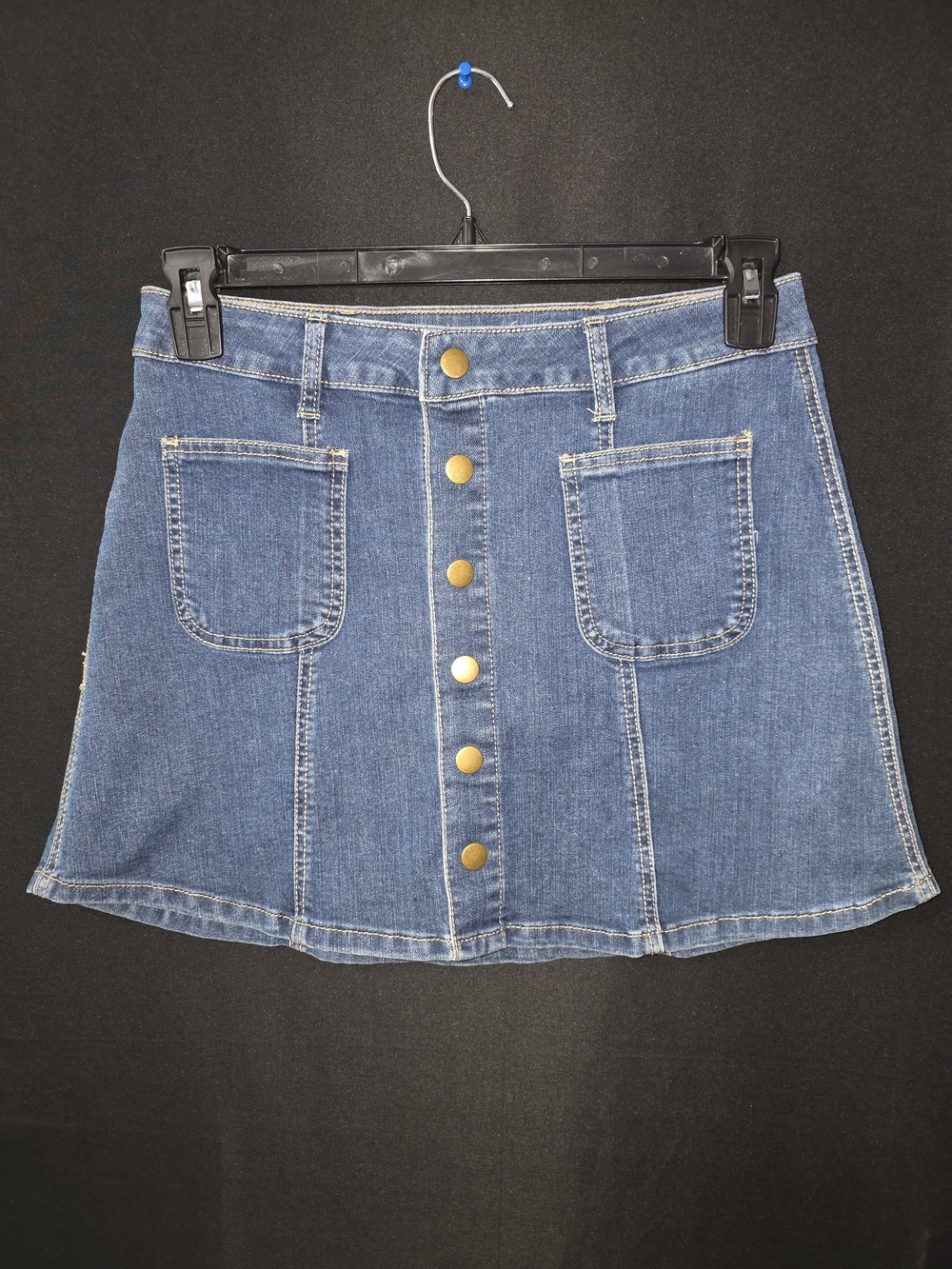 Altar'd State Blue Button-Front Denim A-Line Mini Skirt